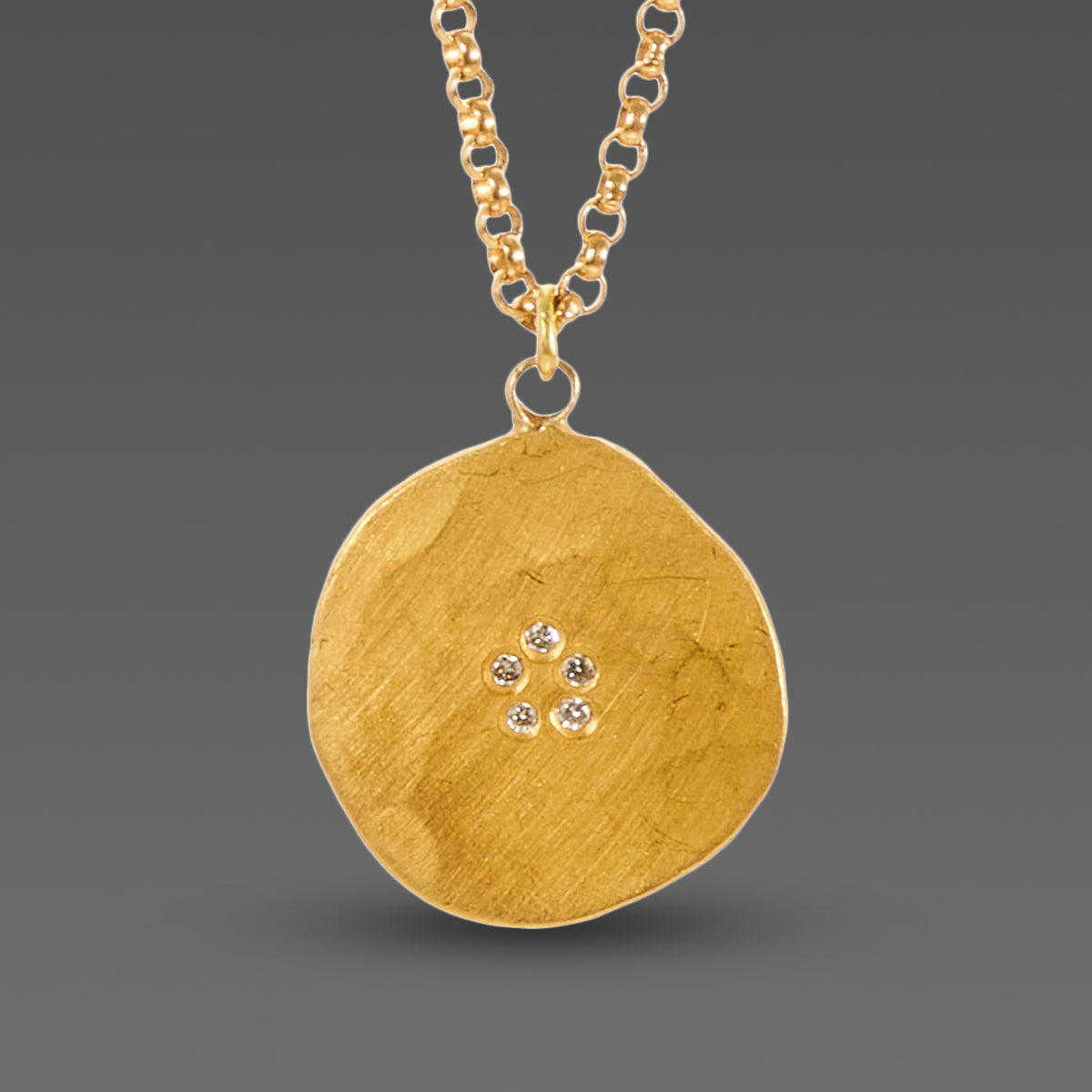 Hammered Gold Disk Necklace with Diamonds