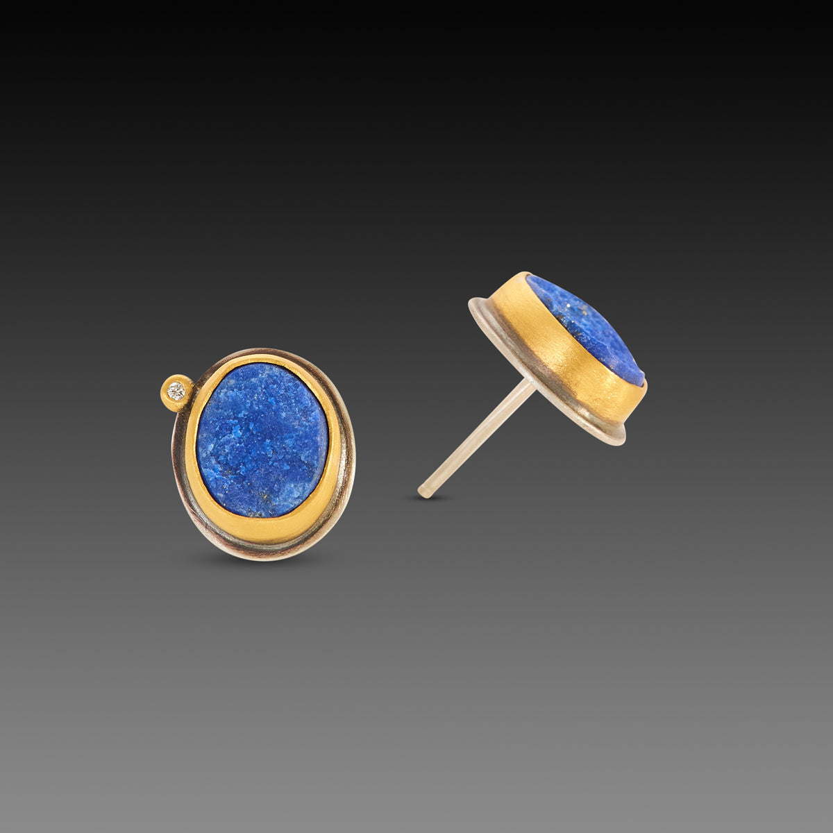 Lapis Surface Stud Earrings