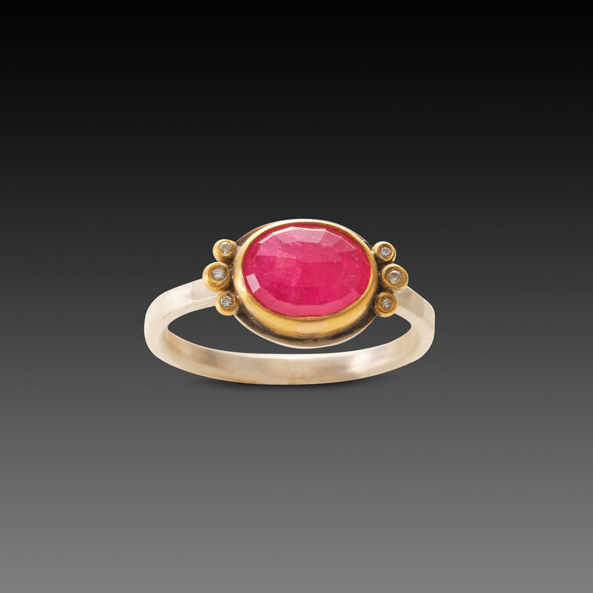 Rose Cut Ruby Ring with Diamonds