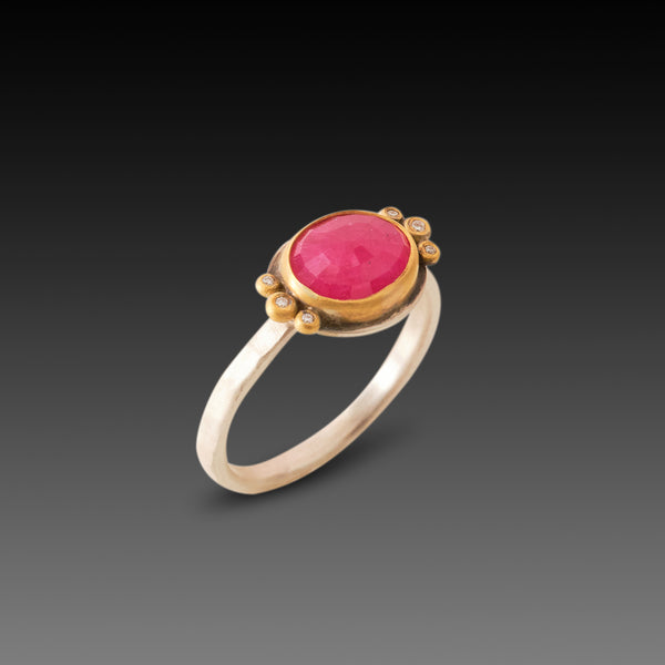 Rose Cut Ruby Ring with Diamonds