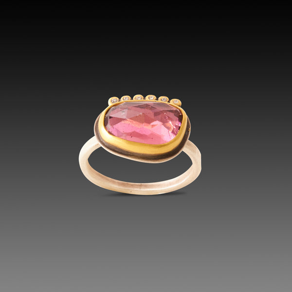 Pink Tourmaline Ring with Diamond Line