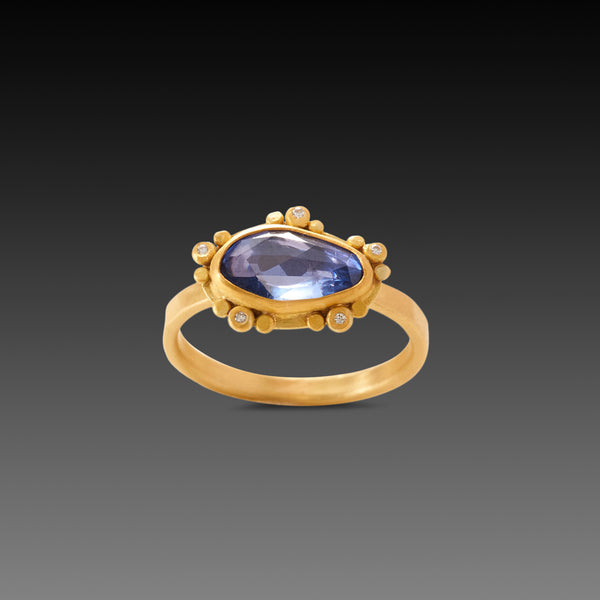 Blue Sapphire Ring with Diamond Dot Trios – Ananda Khalsa