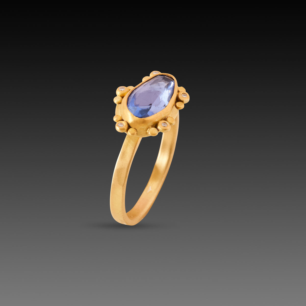 Blue Sapphire Ring with Diamond Dot Trios