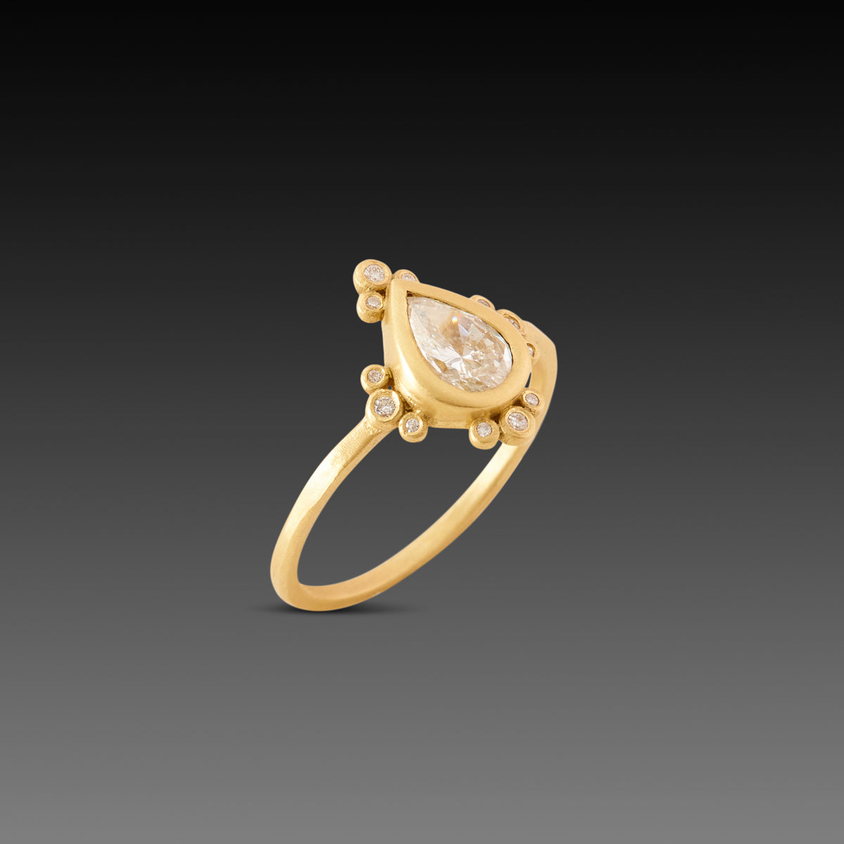 Pear Diamond Ring with Diamond Trios