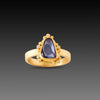Deep Blue Sapphire Ring with Diamond Trios