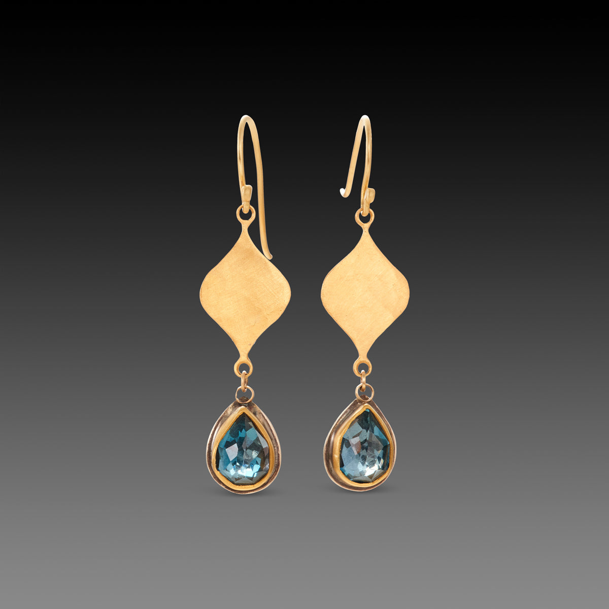 Hammered Gold and Blue Topaz Earrings