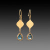 Hammered Gold and Blue Topaz Earrings
