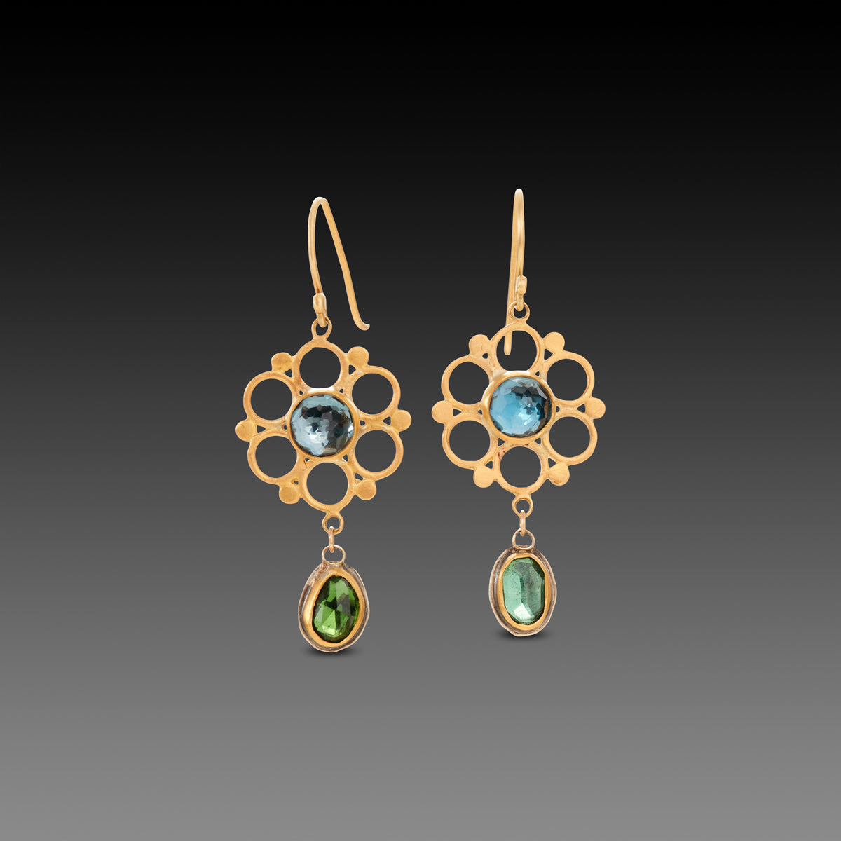 Mandala Earrings with Topaz &amp; Tourmaline