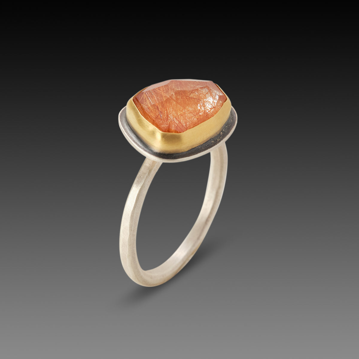 Rose Cut Rutilated Quartz Ring with Diamonds