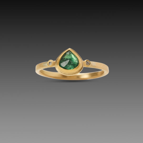 Teardrop Emerald Ring With Tiny Diamonds