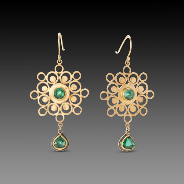 Mandala Earrings with Emeralds