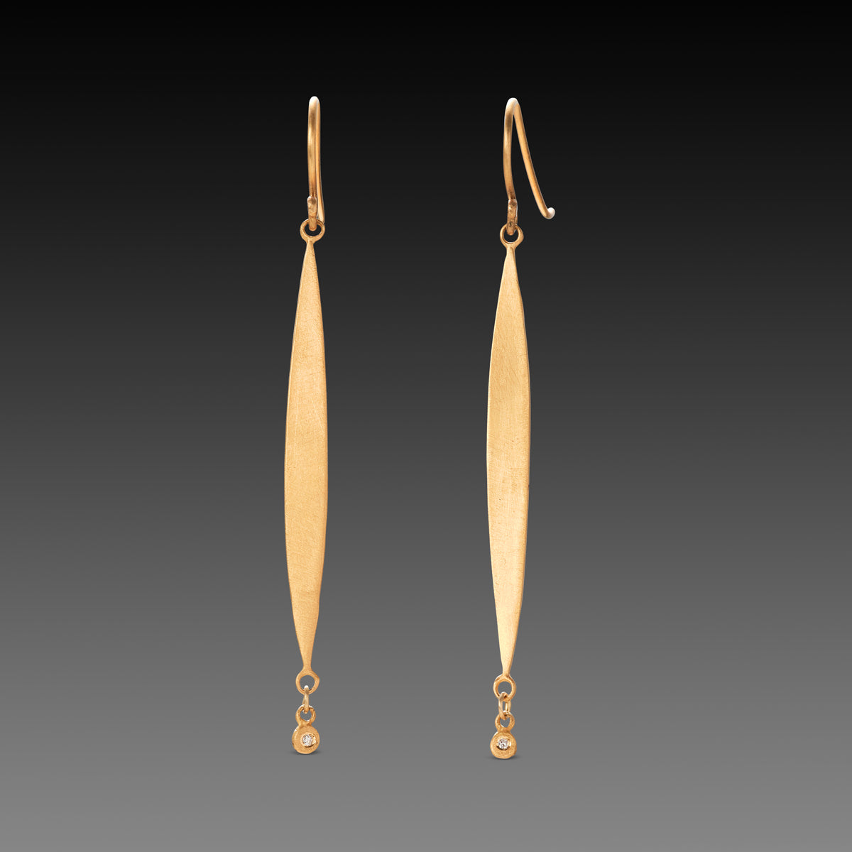 Gold &amp; Diamond Long Leaf Earrings