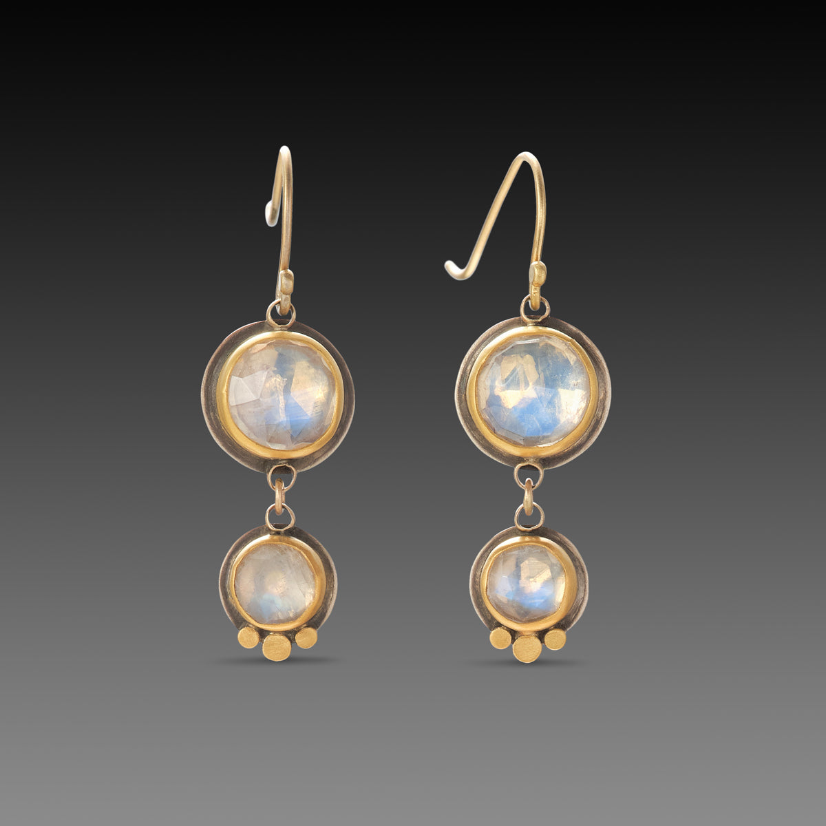 Double Moonstone Earrings with Gold Trios – Ananda Khalsa