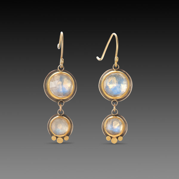 Double Moonstone Earrings with Gold Trios