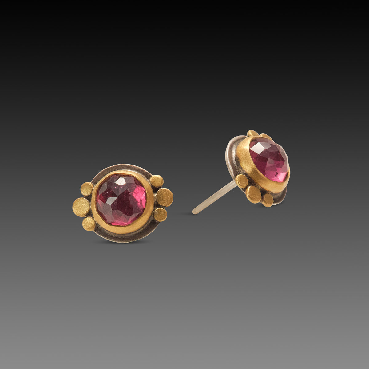 Round Rhodolite Garnet Stud Earrings