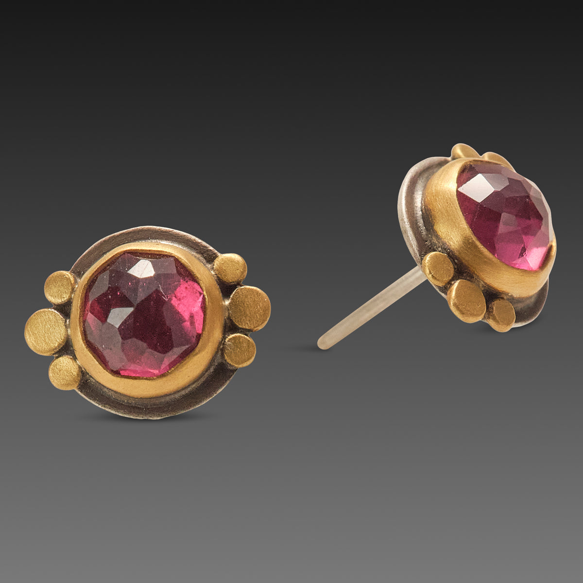 Round Rhodolite Garnet Stud Earrings