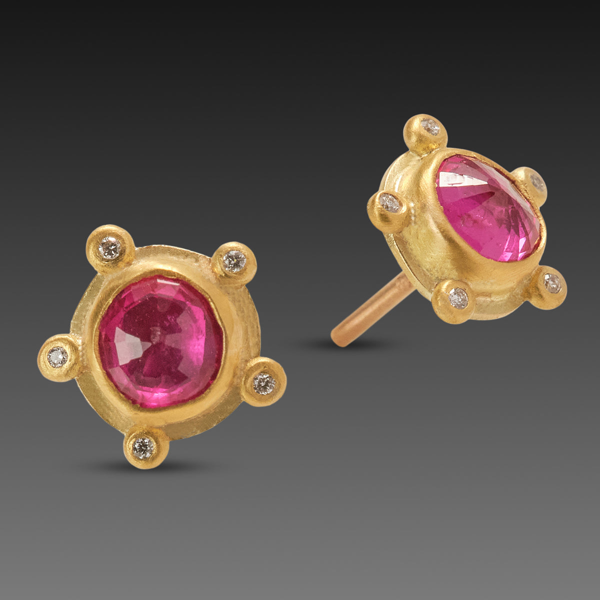 Ruby Stud Earrings with Diamonds