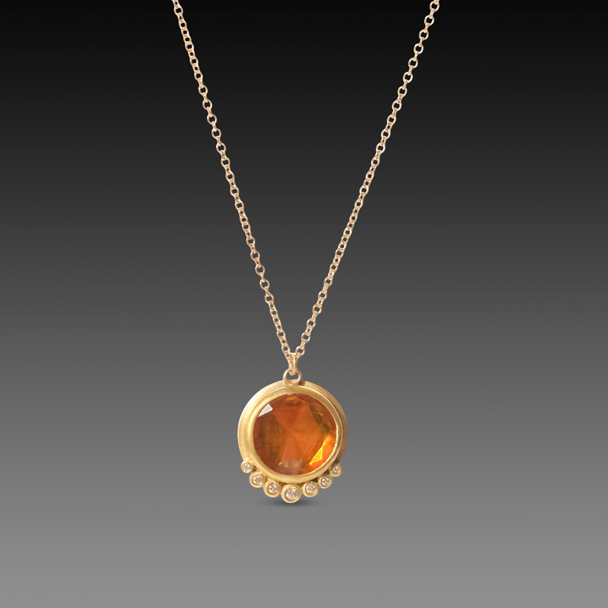 Orange Sapphire Necklace with Diamond Arc