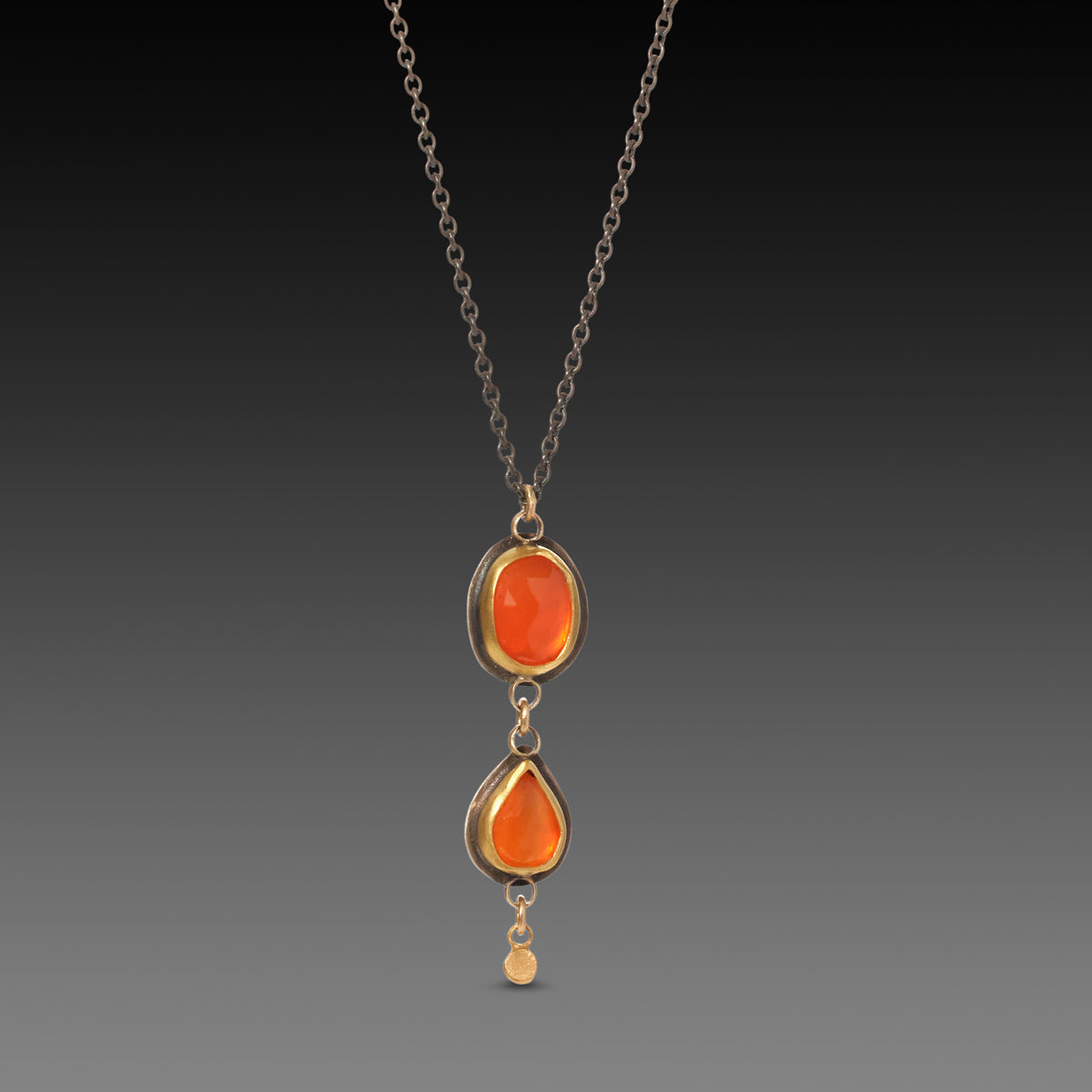 Double Carnelian Necklace with Gold Drop