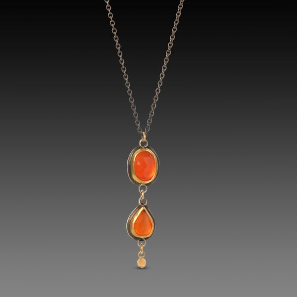 Double Carnelian Necklace with Gold Drop