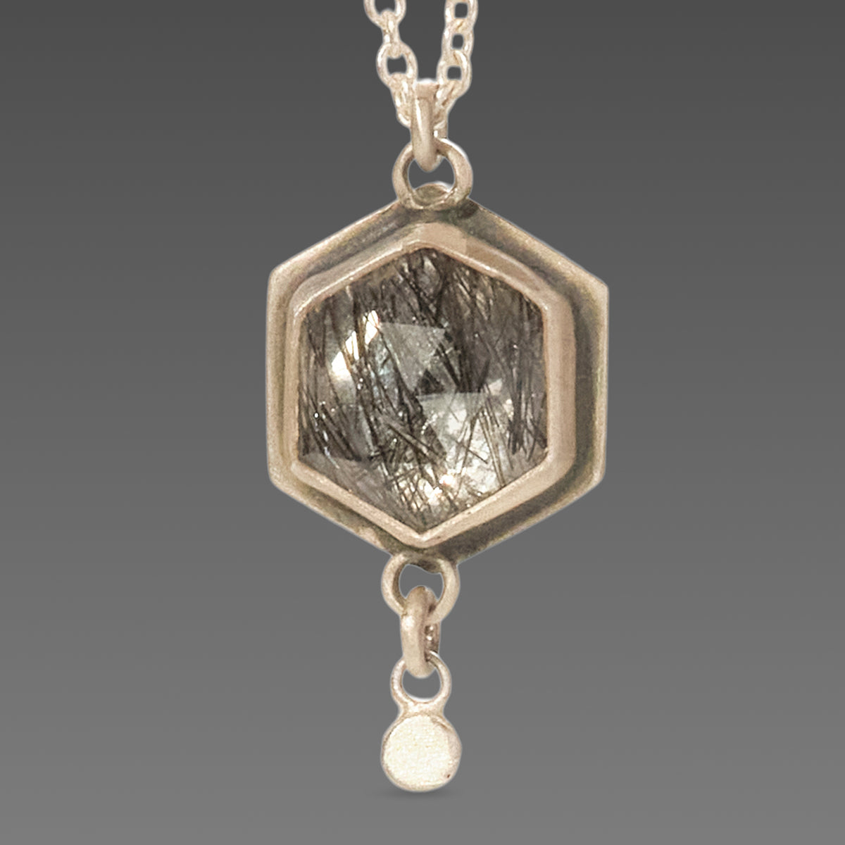 Tourmalinated Quartz Hexagon Necklace