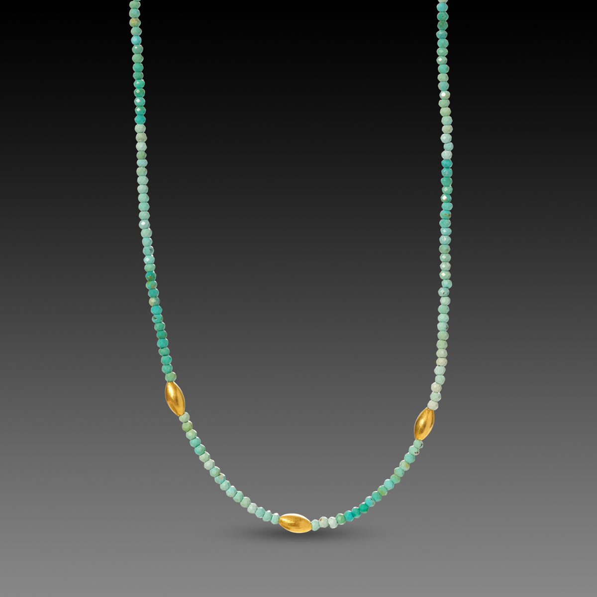 Polished Turquoise &amp; Gold Beaded Necklace