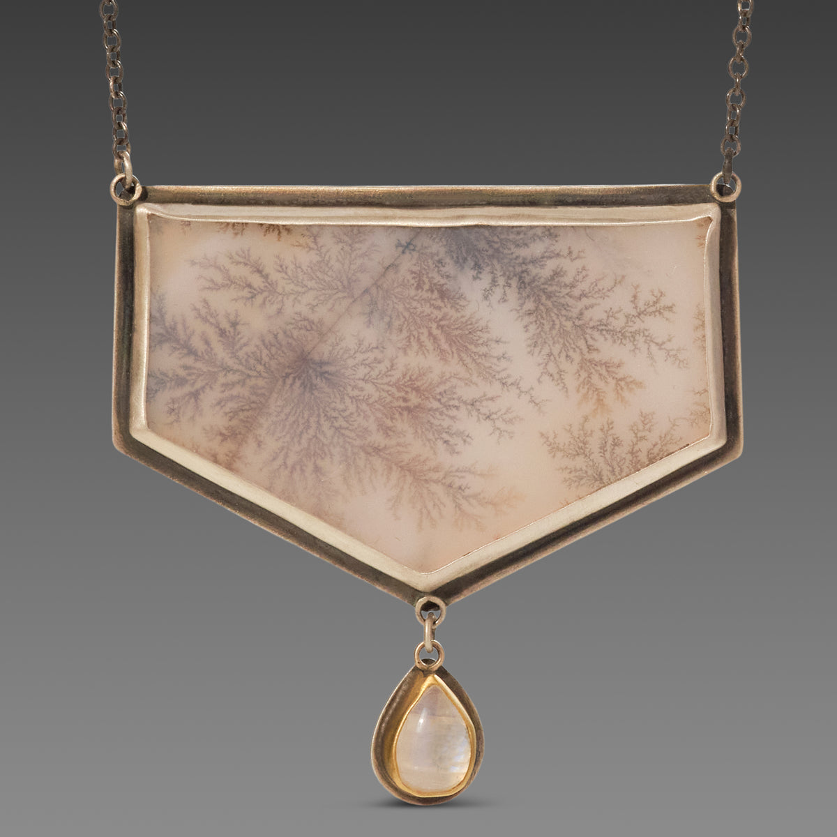 Dendritic Agate &amp; Moonstone Drop Necklace