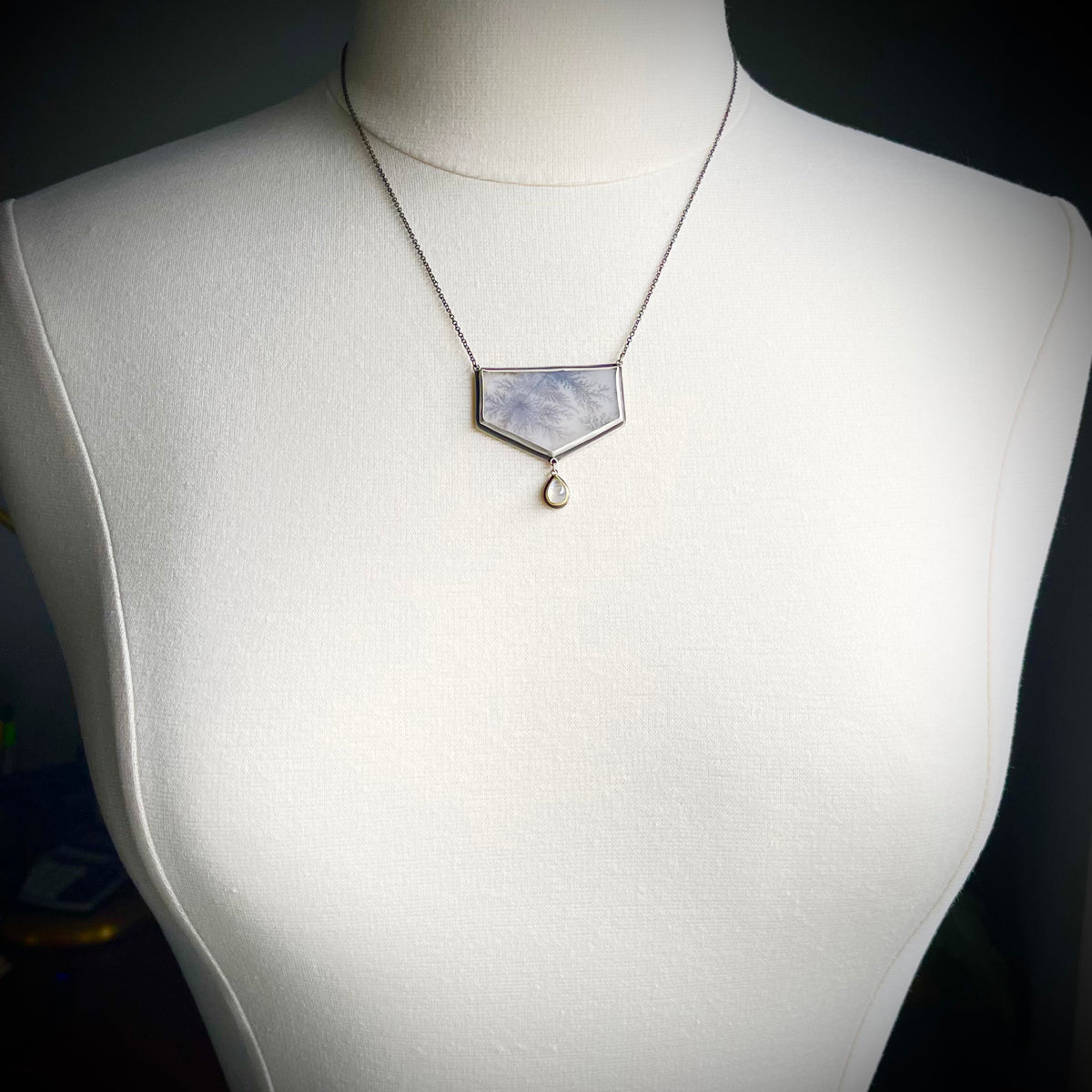 Dendritic Agate &amp; Moonstone Drop Necklace