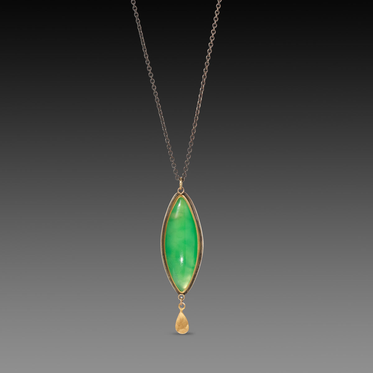 Chrysoprase Necklace with Gold Teardrop