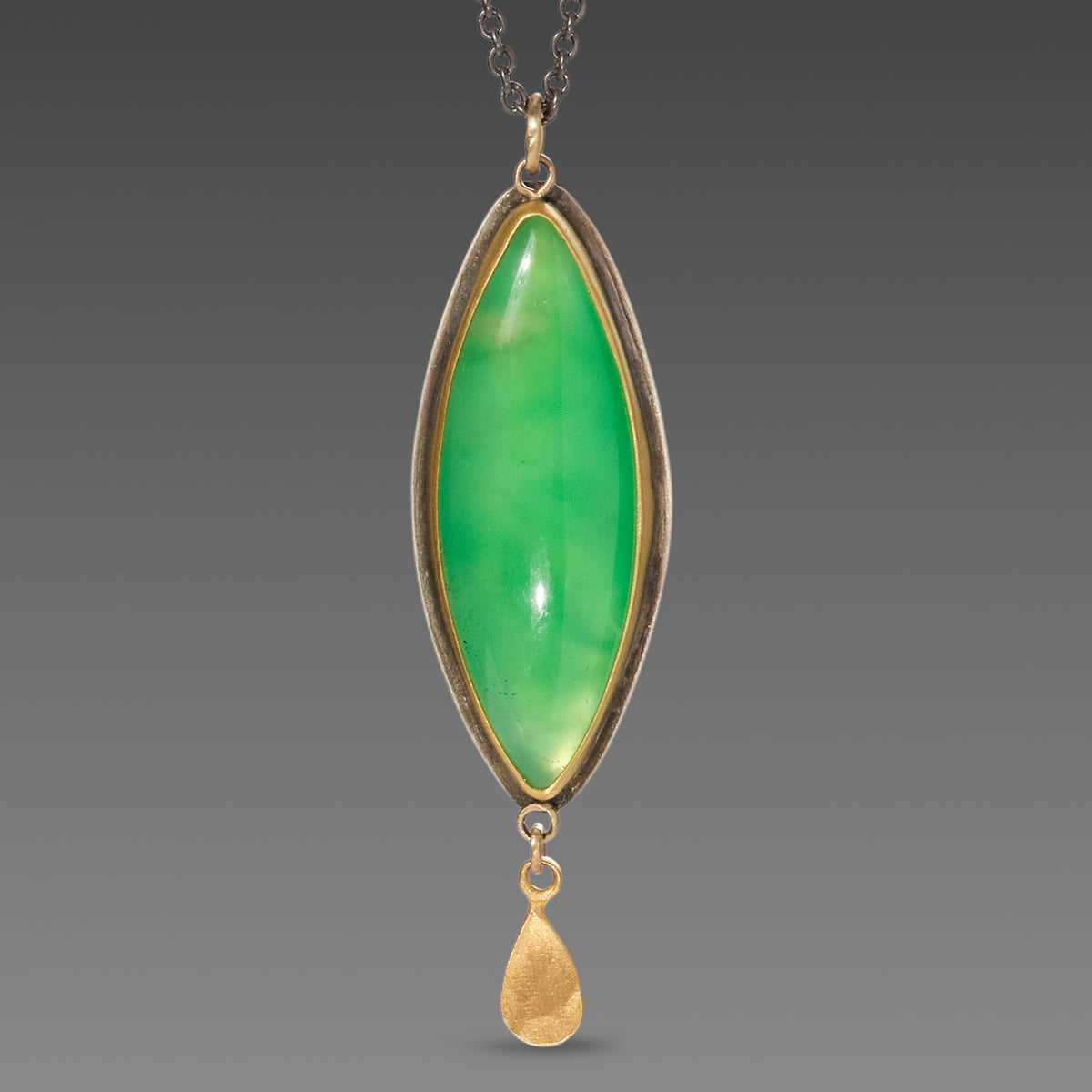 Chrysoprase Necklace with Gold Teardrop