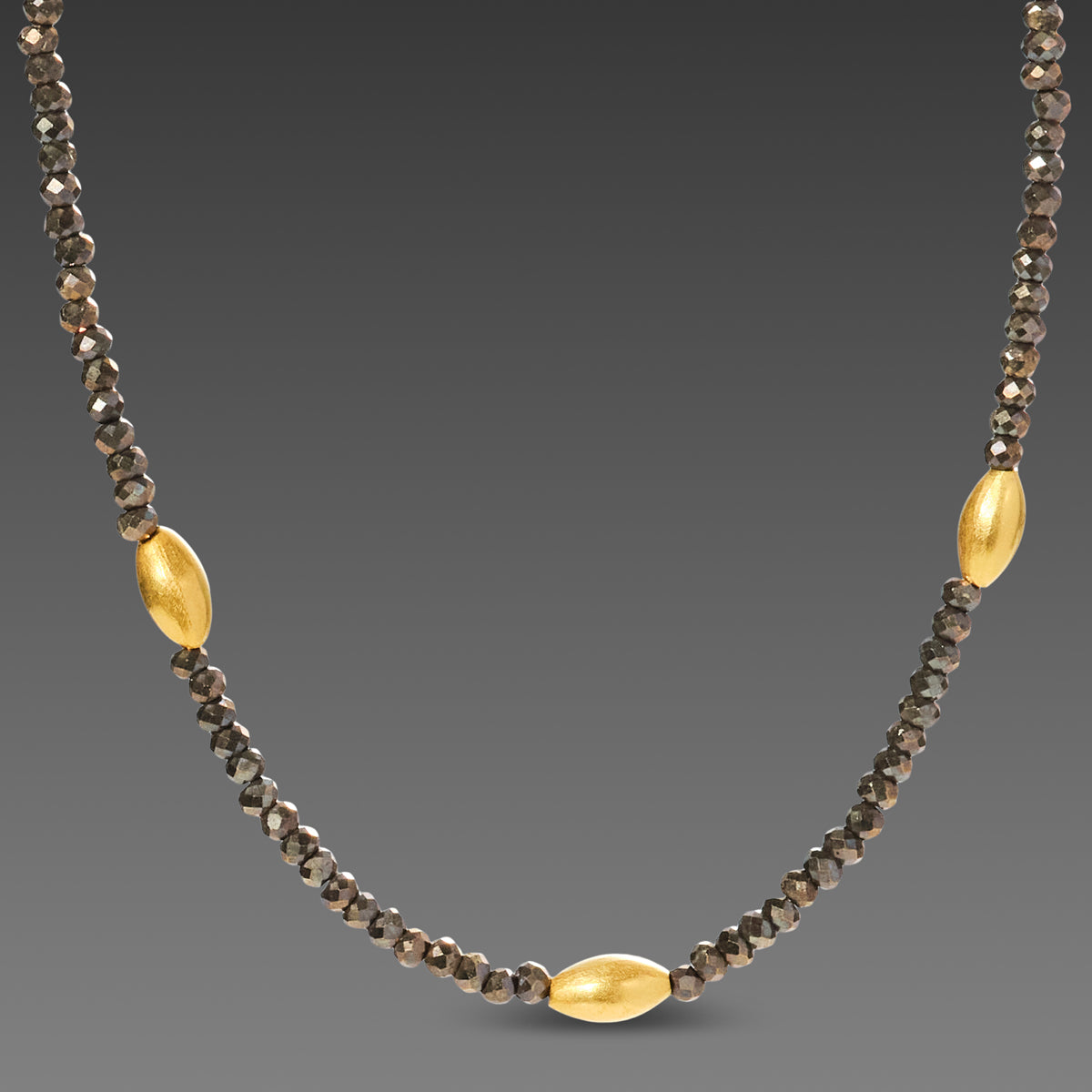 Pyrite Necklace with Gold Rice Beads