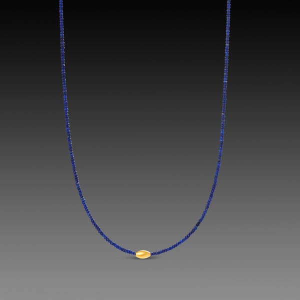 Lapis Necklace with Gold Rice Bead