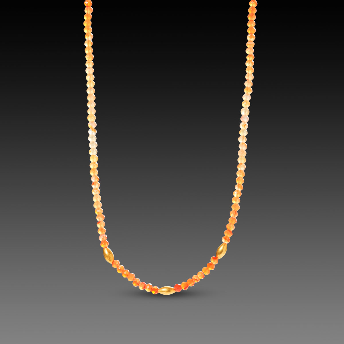 Ombre Carnelian Necklace with Gold Rice Beads