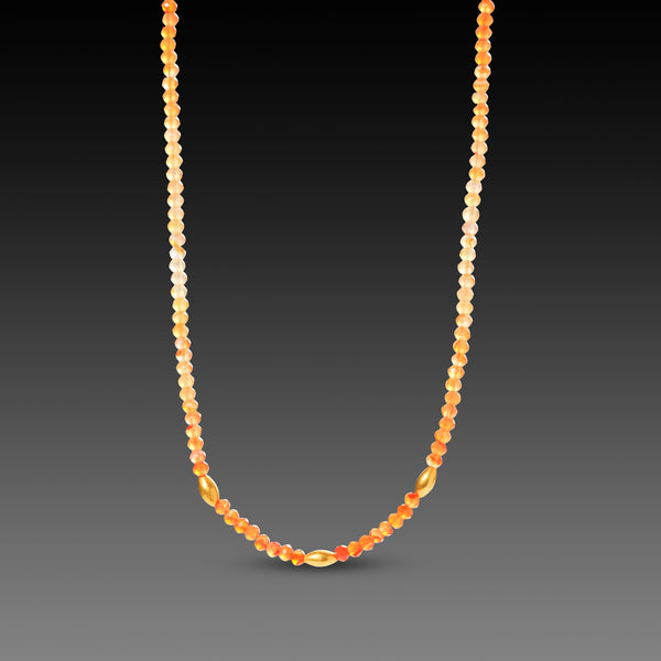 Ombre Carnelian Necklace with Gold Rice Beads