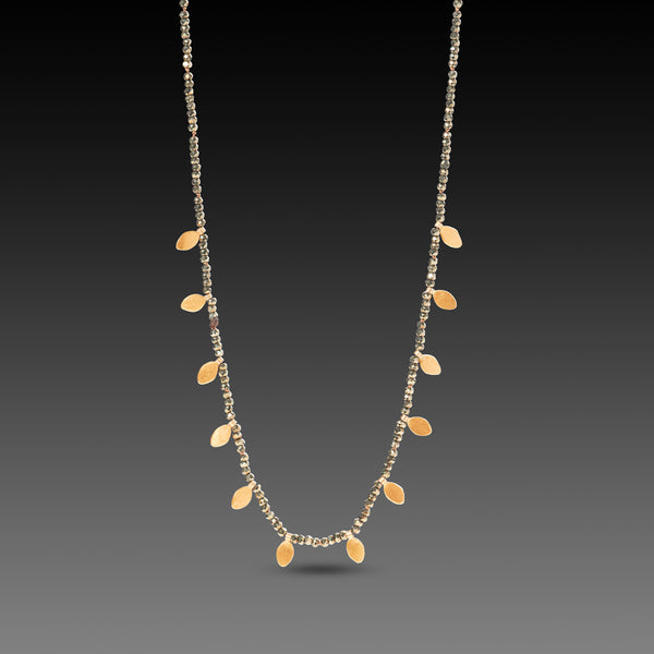 Pyrite & Gold Leaves Necklace