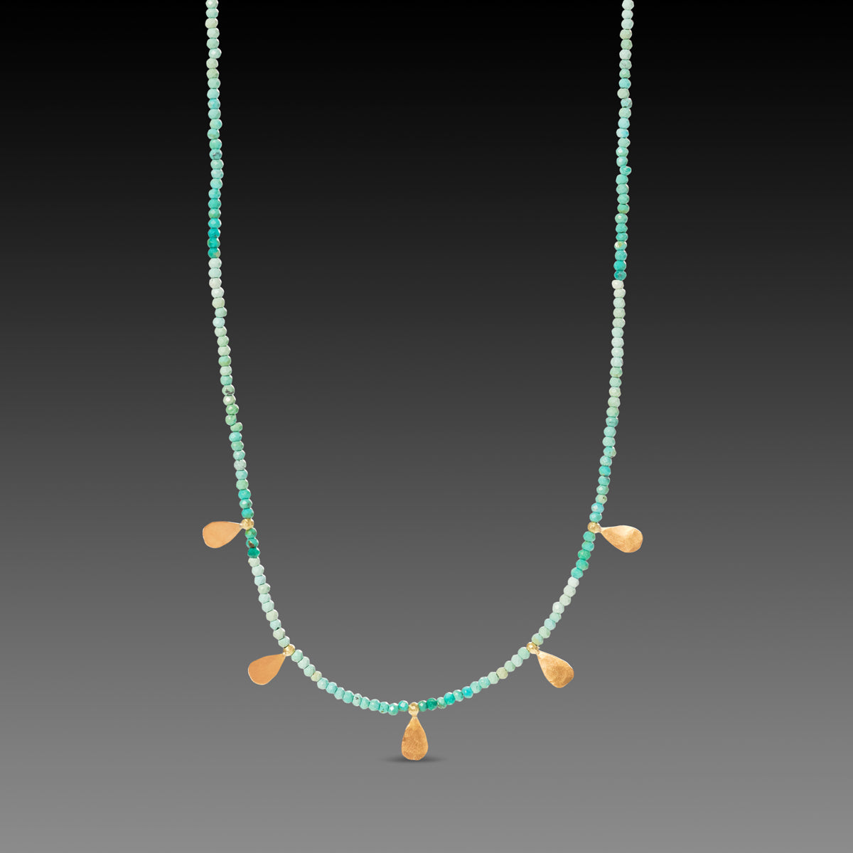 Polished Turquoise &amp; Gold Teardrops Necklace