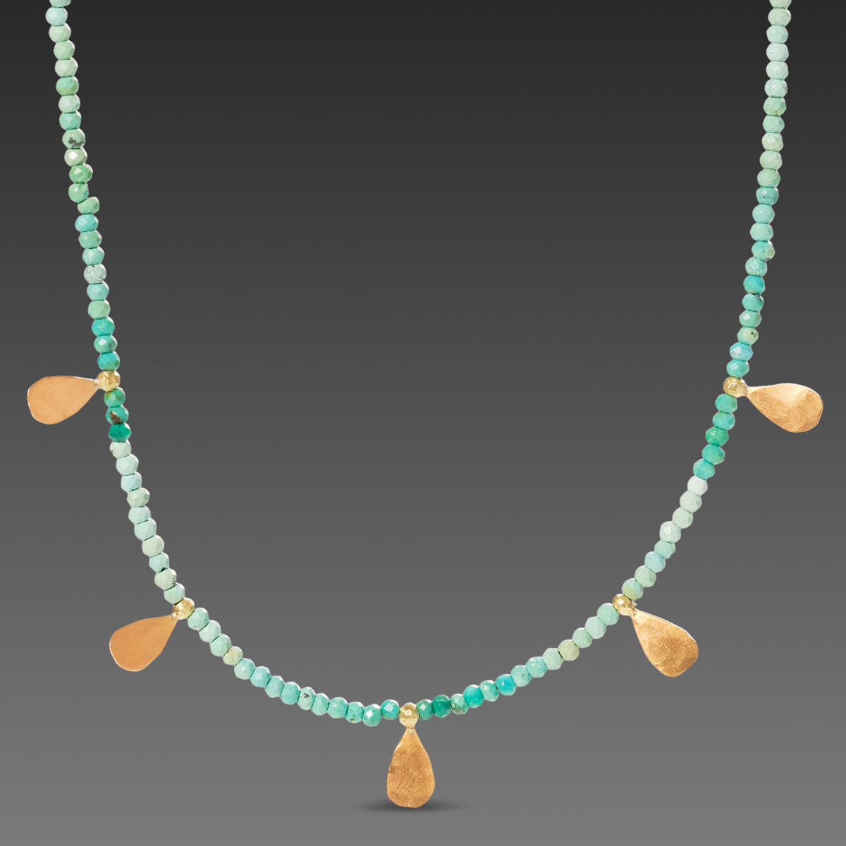 Polished Turquoise &amp; Gold Teardrops Necklace