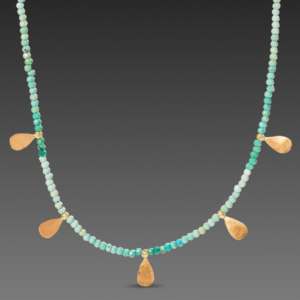 Polished Turquoise & Gold Teardrops Necklace