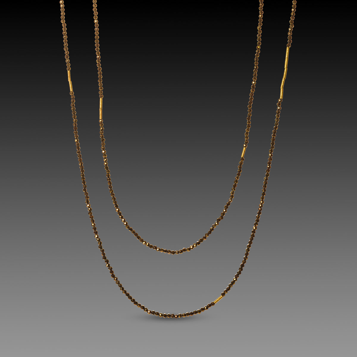 Long Pyrite Necklace with Gold Beads