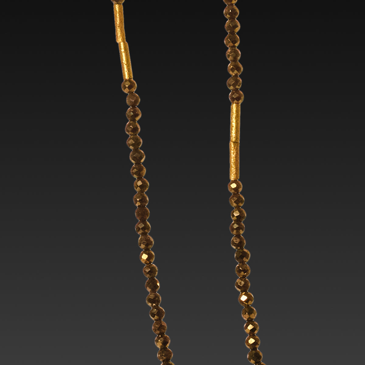 Long Pyrite Necklace with Gold Beads