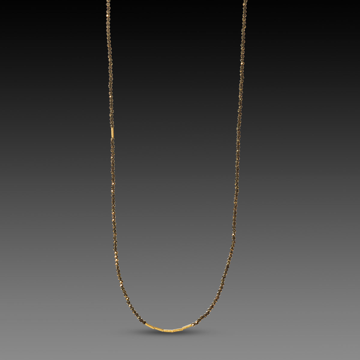 Long Pyrite Necklace with Gold Beads