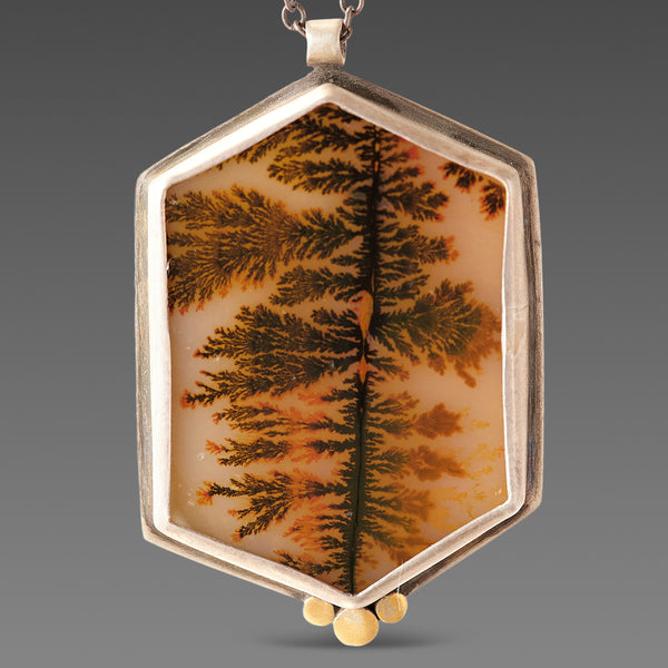Dendritic Agate Necklace with Three Gold Dots