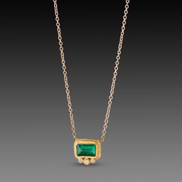Emerald Necklace with Diamond Trio