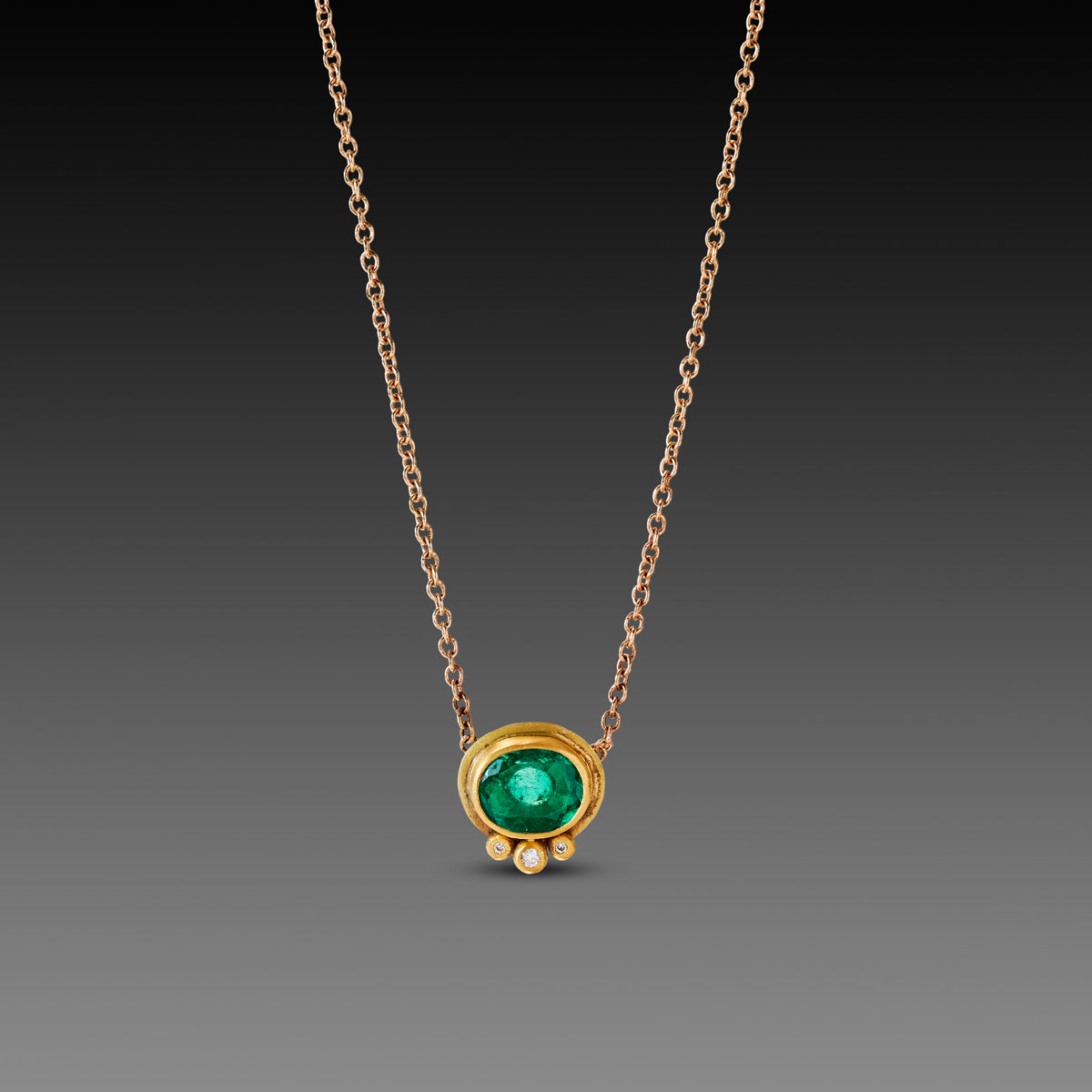 Oval Emerald Necklace with Diamond Trio