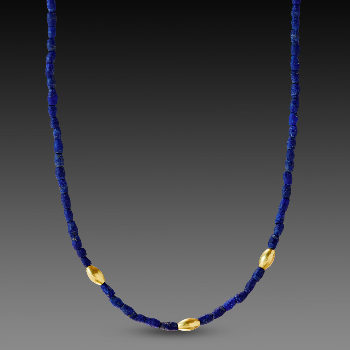 Lapis Necklace with Gold Rice Beads