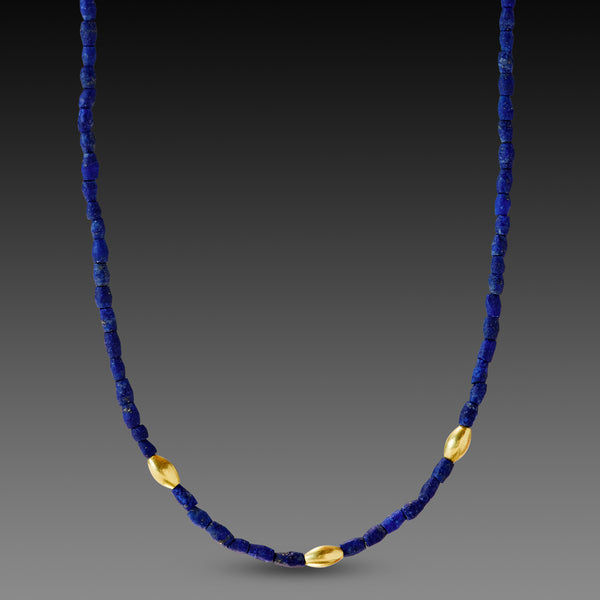 Lapis Necklace with Gold Rice Beads
