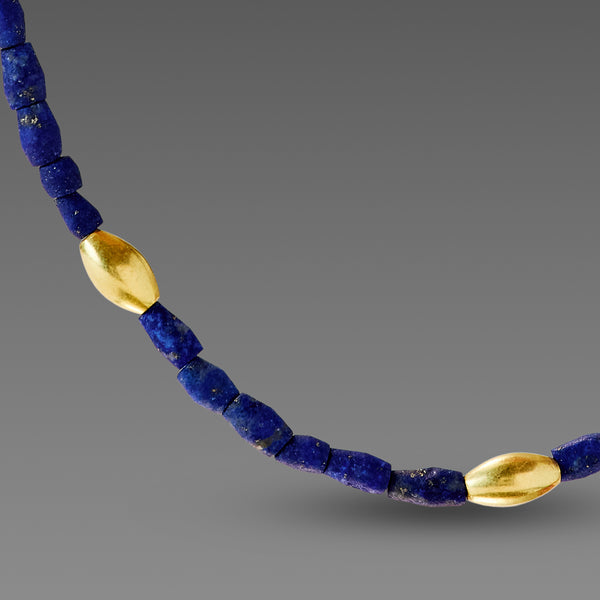 Lapis Necklace with Gold Rice Beads
