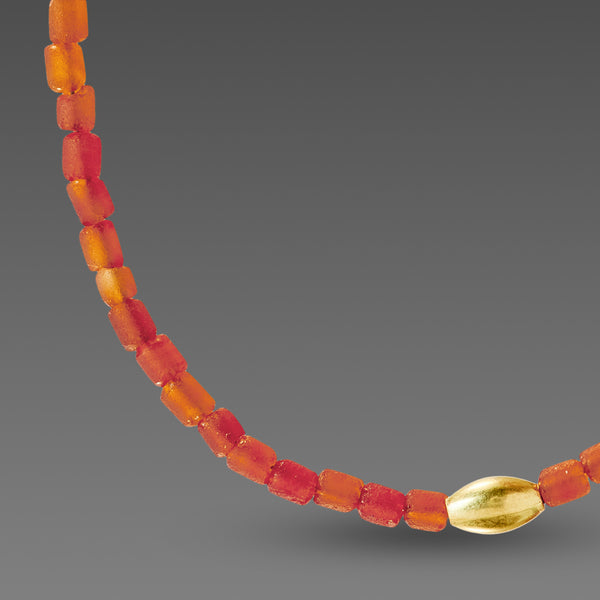 Carnelian Necklace with Gold Rice Bead
