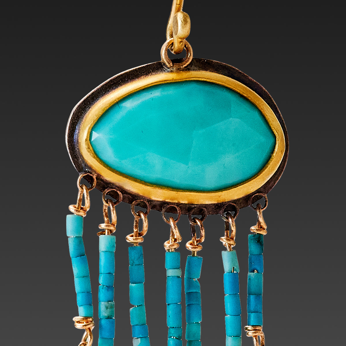 Turquoise &amp; Gold Beaded Fringe Earrings