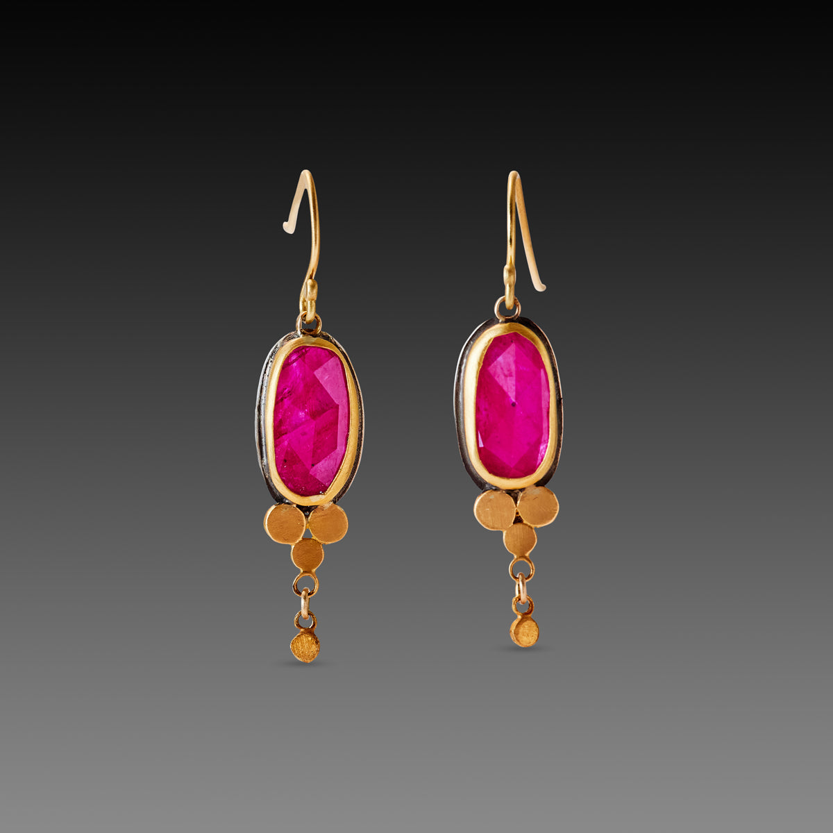 Ruby Drop Earrings with Gold Trios